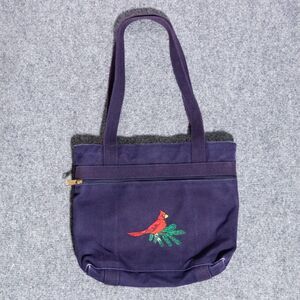 VTG My Maine Bag Cardinal Bird Embroidered Canvas Handbag Navy Blue Small 12"
